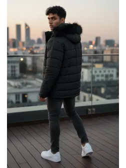 Geaca barbati groasa de iarna, imblanita neagra 2666